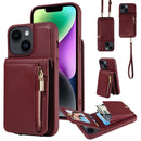 For iPhone 14 Pro Max Crossbody Lanyard Zipper Wallet Leather Phone Case