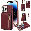 For iPhone 16 Crossbody Lanyard Zipper Wallet Leather Phone Case