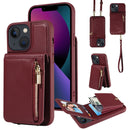 For iPhone 15 Pro Crossbody Lanyard Zipper Wallet Leather Phone Case