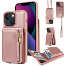 For iPhone 15 Pro Crossbody Lanyard Zipper Wallet Leather Phone Case
