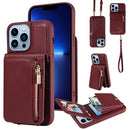 For iPhone 14 Pro Max Crossbody Lanyard Zipper Wallet Leather Phone Case