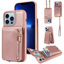 For iPhone 14 Pro Max Crossbody Lanyard Zipper Wallet Leather Phone Case