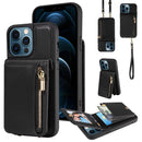 For iPhone 14 Pro Max Crossbody Lanyard Zipper Wallet Leather Phone Case