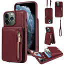 For iPhone 13 Pro Crossbody Lanyard Zipper Wallet Leather Phone Case
