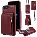 For iPhone 15 Pro Crossbody Lanyard Zipper Wallet Leather Phone Case