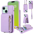 For iPhone 15 Pro Crossbody Lanyard Zipper Wallet Leather Phone Case