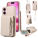 For iPhone 16 Crossbody Lanyard Zipper Wallet Leather Phone Case