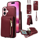 For iPhone 16 Crossbody Lanyard Zipper Wallet Leather Phone Case