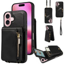 For iPhone 16 Crossbody Lanyard Zipper Wallet Leather Phone Case