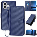 Carbon Fibre Buckle Leather Phone Case with Lanyard, For iPhone 17