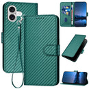Carbon Fibre Buckle Leather Phone Case with Lanyard, For iPhone 17