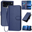 Carbon Fibre Buckle Leather Phone Case with Lanyard, For iPhone 17