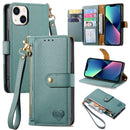 For iPhone 16 Pro Love Zipper Lanyard Leather Phone Case