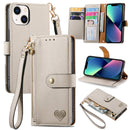 For iPhone 16 Pro Love Zipper Lanyard Leather Phone Case
