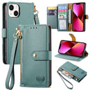 For iPhone 13 Love Zipper Lanyard Leather Phone Case