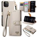For iPhone 11 Pro Love Zipper Lanyard Leather Phone Case