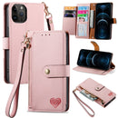 For iPhone 12 Pro Max Love Zipper Lanyard Leather Phone Case