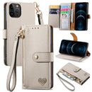 For iPhone 12 Pro Max Love Zipper Lanyard Leather Phone Case