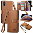 For iPhone 12 Pro Max Love Zipper Lanyard Leather Phone Case