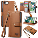 For iPhone 13 Love Zipper Lanyard Leather Phone Case