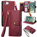 For iPhone 13 Love Zipper Lanyard Leather Phone Case