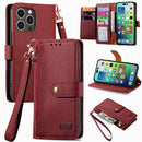 For iPhone 12 Pro Max Love Zipper Lanyard Leather Phone Case