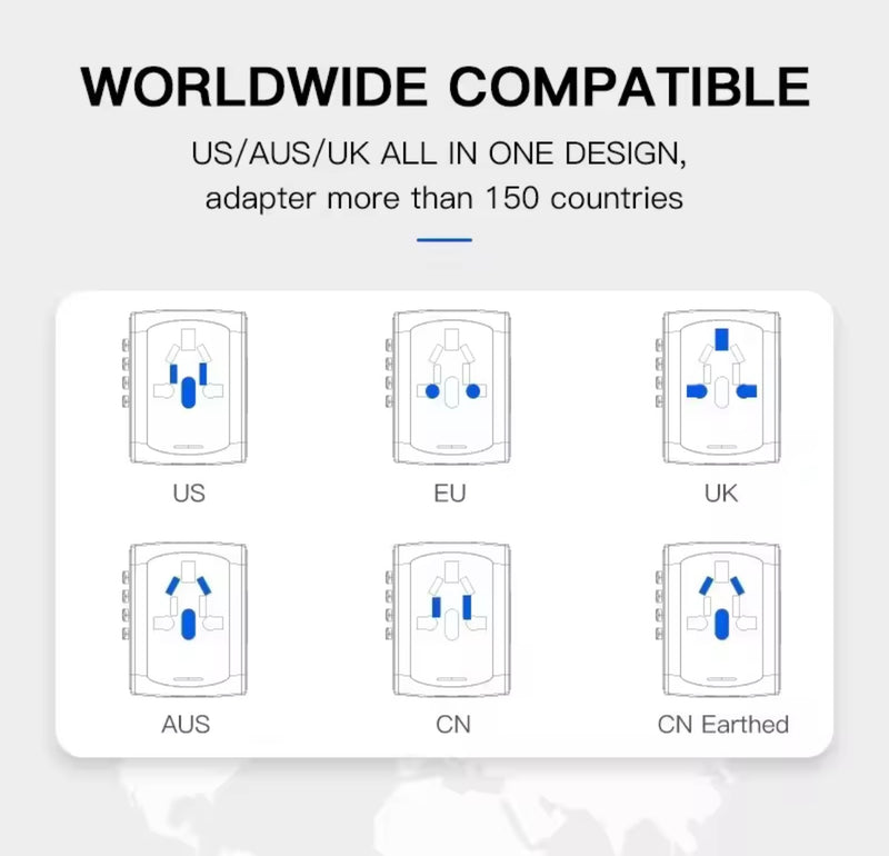 Fast 5A Universal International Travel Plug 3 USB Power Adapter Type C Worldwide