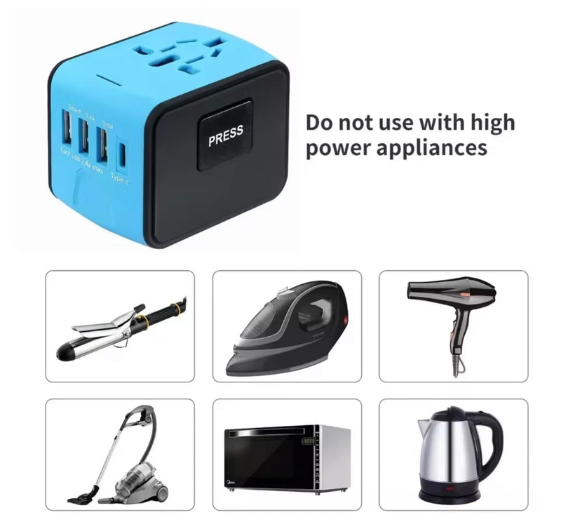 Fast 5A Universal International Travel Plug 3 USB Power Adapter Type C Worldwide