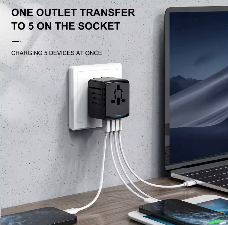 Fast 5A Universal International Travel Plug 3 USB Power Adapter Type C Worldwide