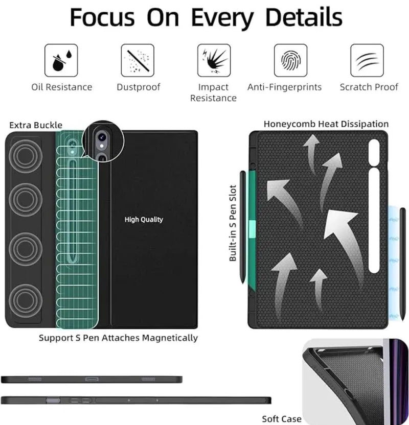 Samsung Galaxy Tab S9 FE 10.9 2023 SM-X510 X516 Bluetooth Backlit Keyboard Case Cover with Pencil Holder