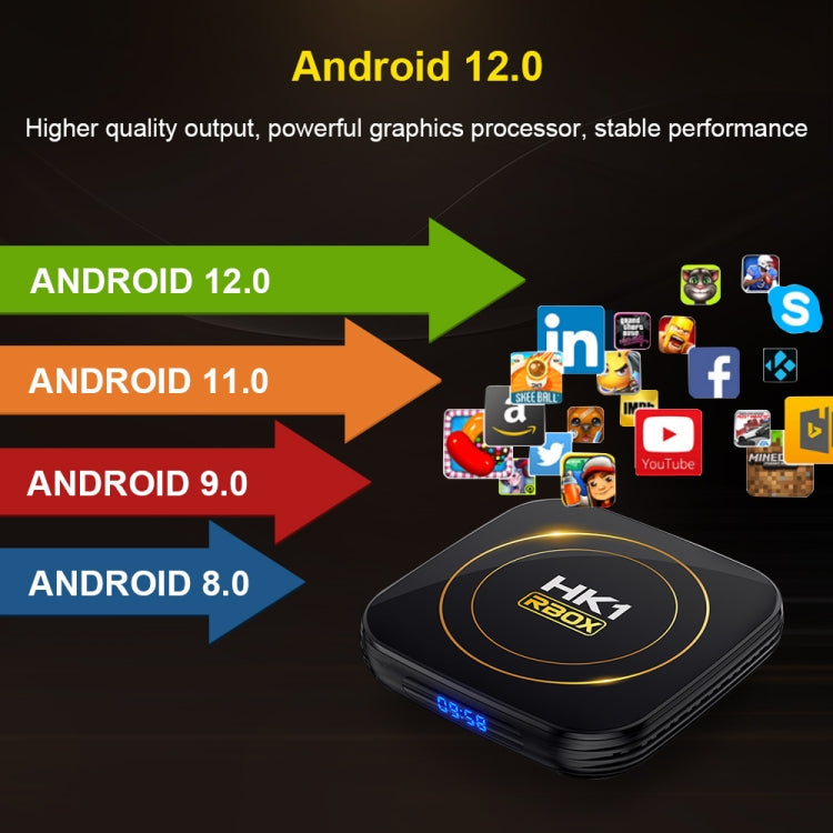 HK1 RBOX-H8S 4K Ultra HD Android 12.0 Smart TV Box with Remote Control, Allwinner H618 Quad-Core, 4GB+64GB, 4GB+64GB