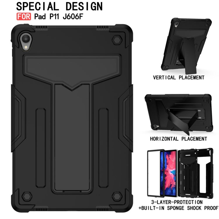 For Lenovo Tab P11 (Tab-J606F) T-shaped Bracket Shockproof PC + Silicone Flat Protective Case