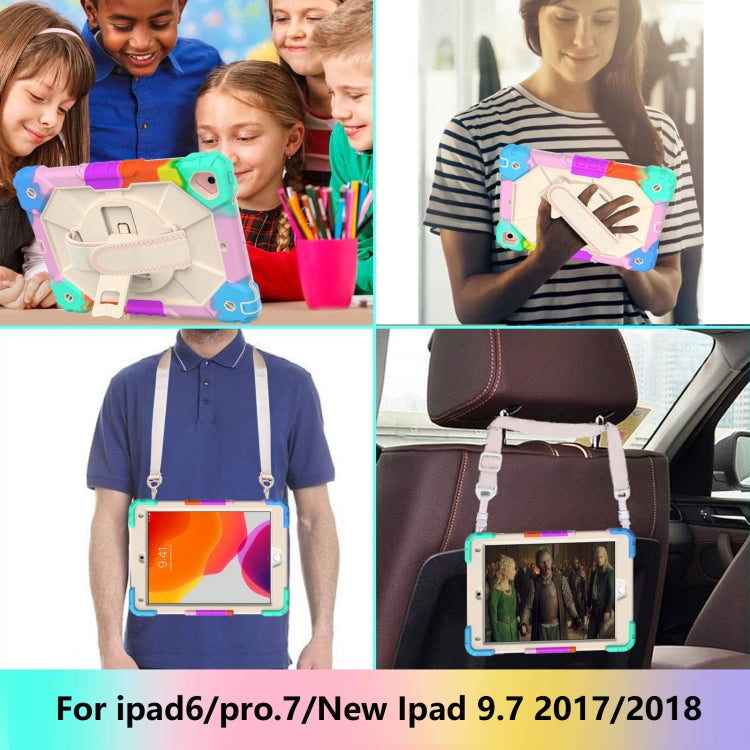 For iPad 6th 5th Gen Air 2 Silicone + PC Protective Case with Holder & Shoulder Strap