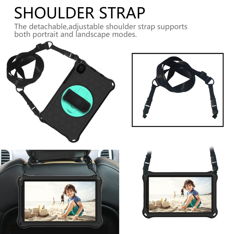 For Samsung Galaxy Tab A7 Lite 8.7 2021 T220 / T225 360 Rotation Shockproof Silicone PC Protective Case with & Shoulder Strap & Hand Strap