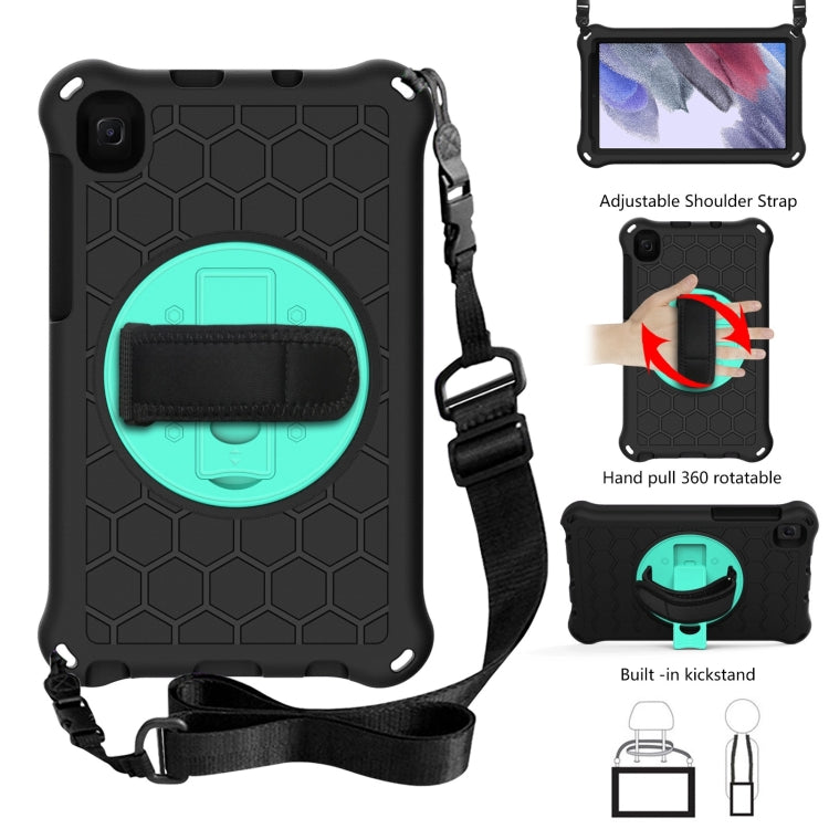 For Samsung Galaxy Tab A7 Lite 8.7 2021 T220 / T225 360 Rotation Shockproof Silicone PC Protective Case with & Shoulder Strap & Hand Strap