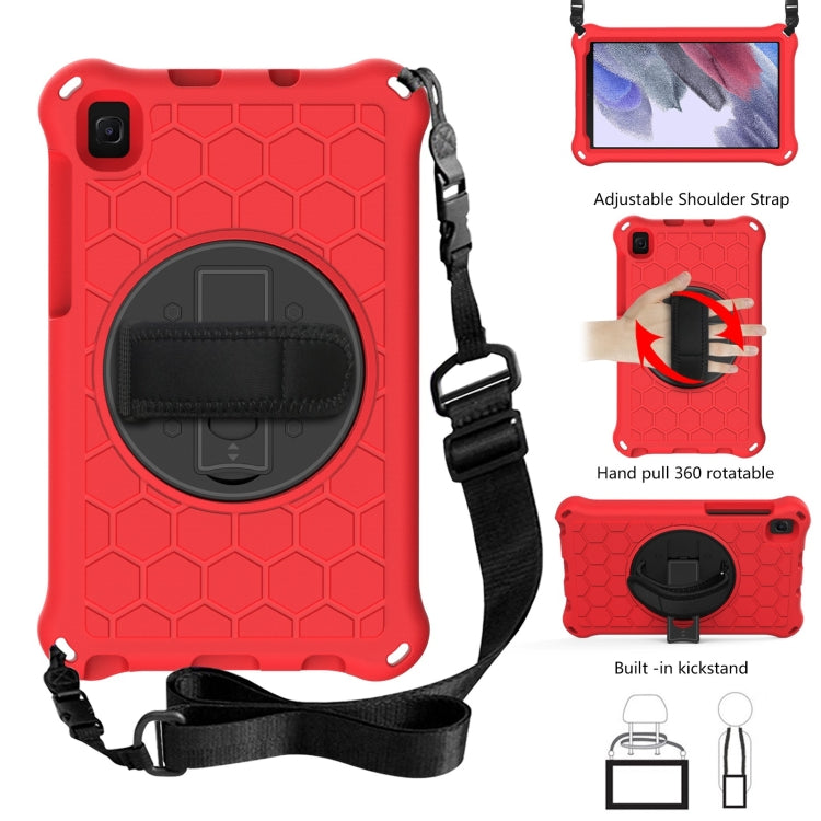 For Samsung Galaxy Tab A7 Lite 8.7 2021 T220 / T225 360 Rotation Shockproof Silicone PC Protective Case with & Shoulder Strap & Hand Strap