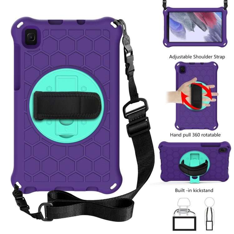 For Samsung Galaxy Tab A7 Lite 8.7 2021 T220 / T225 360 Rotation Shockproof Silicone PC Protective Case with & Shoulder Strap & Hand Strap