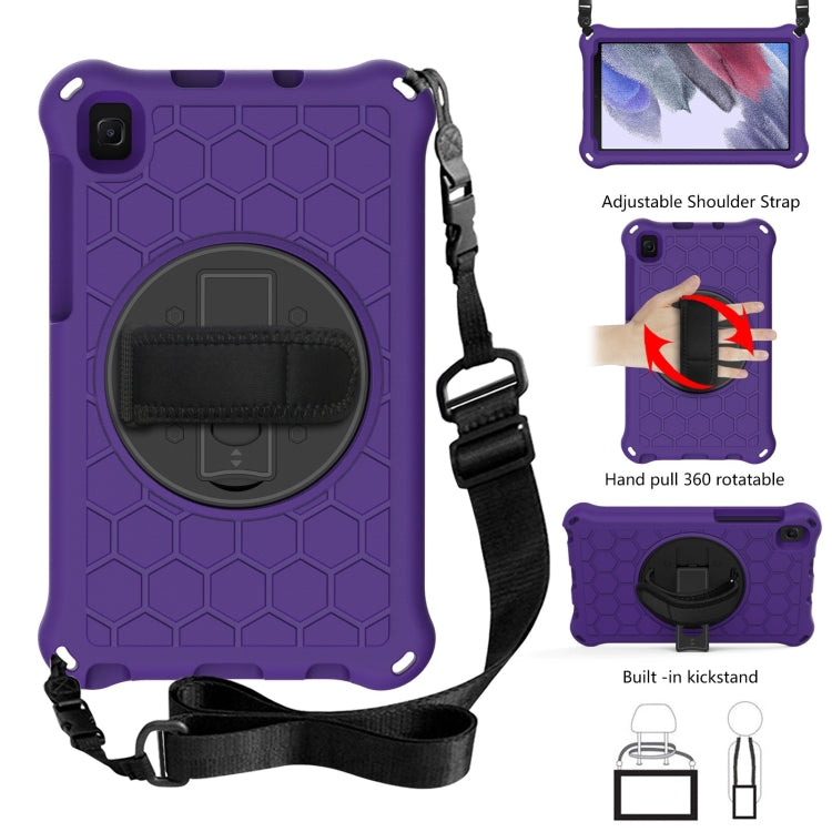 For Samsung Galaxy Tab A7 Lite 8.7 2021 T220 / T225 360 Rotation Shockproof Silicone PC Protective Case with & Shoulder Strap & Hand Strap