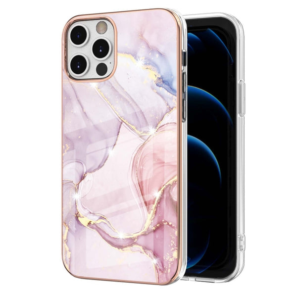For iPhone 13 Pro Max Electroplating Marble Pattern Dual-side IMD TPU Shockproof Case