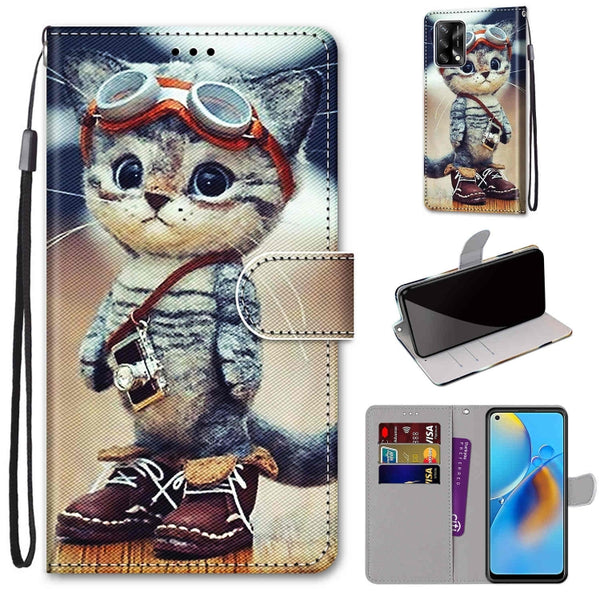 For OPPO F19 / A74 4G Wallet Phone Case with Lanyard & Card slots