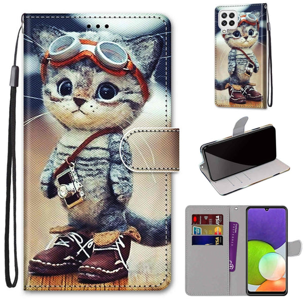 For Samsung Galaxy A22 4G Wallet Phone case with lanyard