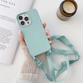 For iPhone 13 mini Elastic Silicone Protective Case with Wide Neck Lanyard