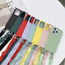 For iPhone 13 Elastic Silicone Protective Case with Wide Neck Lanyard
