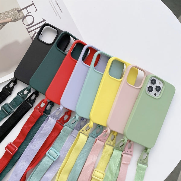 For iPhone 12 Pro Max Elastic Silicone Protective Case with Wide Neck Lanyard