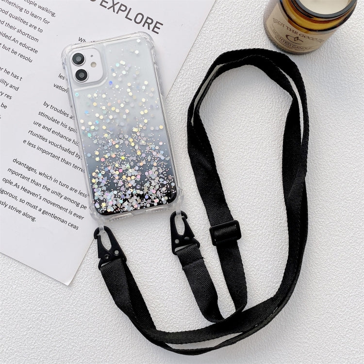 Gradient Glitter Powder Epoxy TPU Thickened Acrylic Shockproof Case with Wide Neck Lanyard, For iPhone 12 / 12 Pro, For iPhone 12 Pro Max, For iPhone 11, For iPhone 11 Pro, For iPhone 11 Pro Max