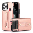 For iPhone 13 Wristband Kickstand Wallet Leather Phone Case