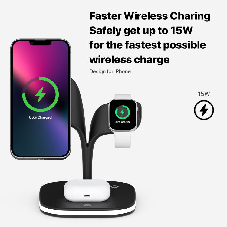 15W 5 in 1 Magnetic Wireless Charger with Stand Function