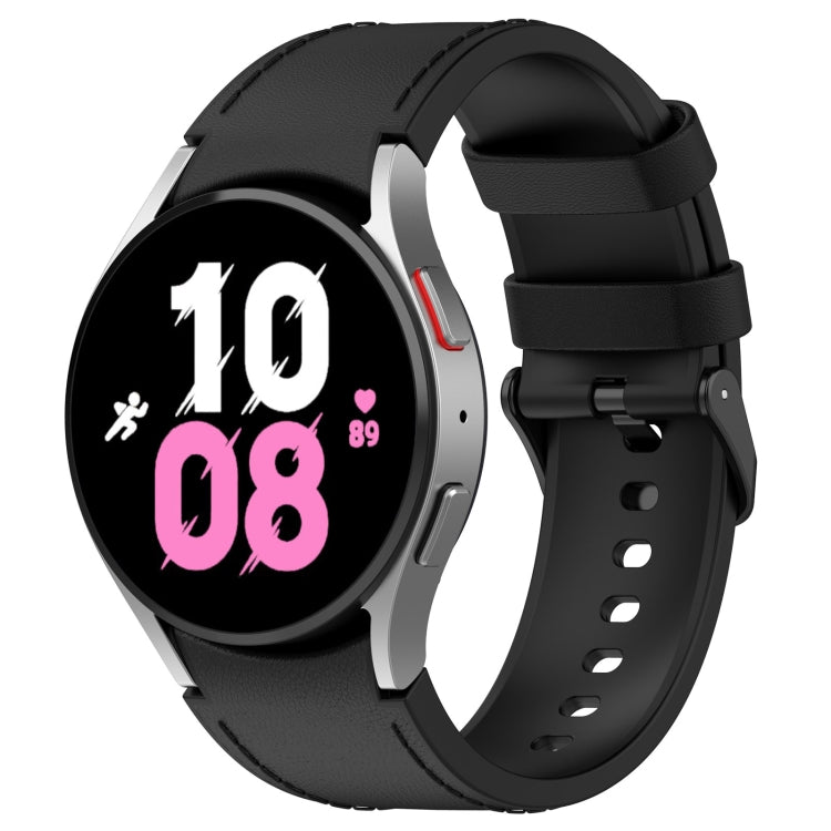 For Samsung Galaxy Watch 5 44mm / 40mm Silicone Leather Black Buckle Watch Band