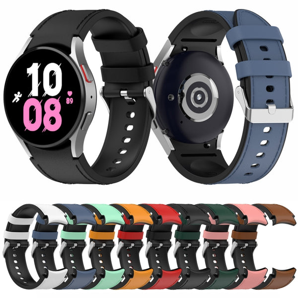 For Samsung Galaxy Watch 5 44mm / 40mm Silicone Leather Silver Buckle Watch Band