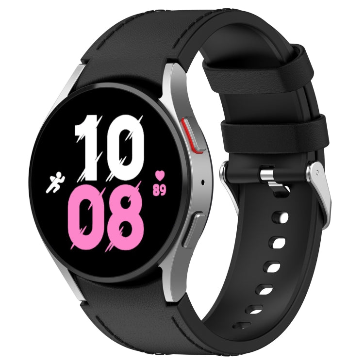 For Samsung Galaxy Watch 5 44mm / 40mm Silicone Leather Silver Buckle Watch Band